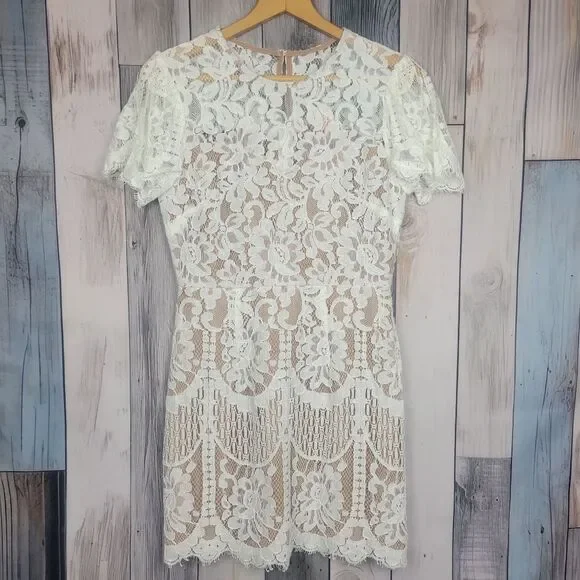 Entro White Beige Lace Short Sleeve Dress Size Small - Picture 5 of 11